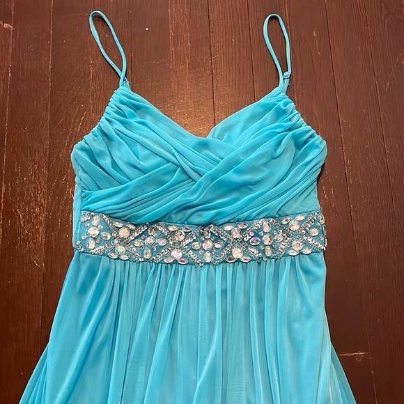 Junior's B. Darlin Long Spaghetti Strap Beaded Formal Dress - Homecoming or Prom - Picture 1 of 16